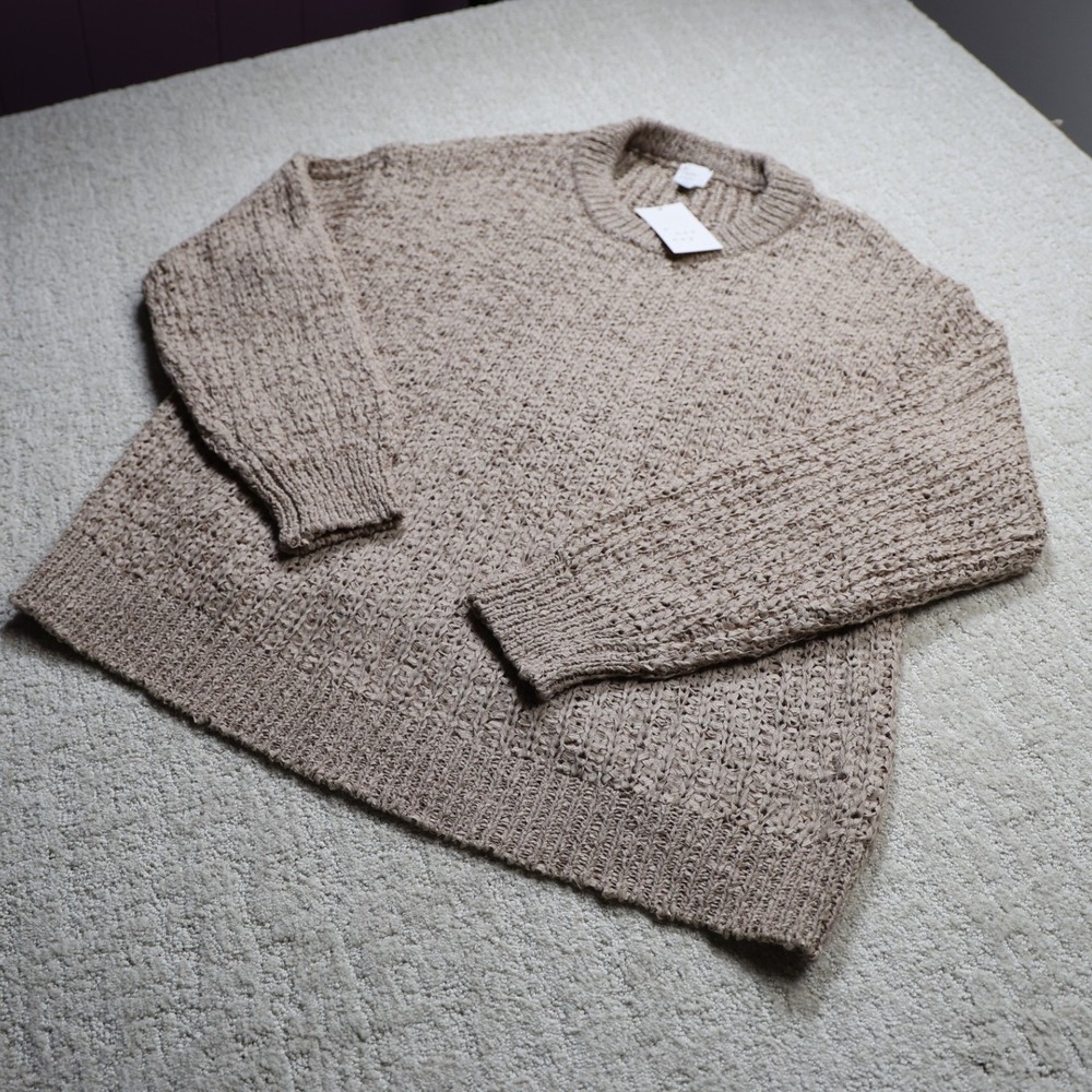 A New Day Womens XXL Brown Open Stitch Chunky Knit Crewneck Sweater NWT